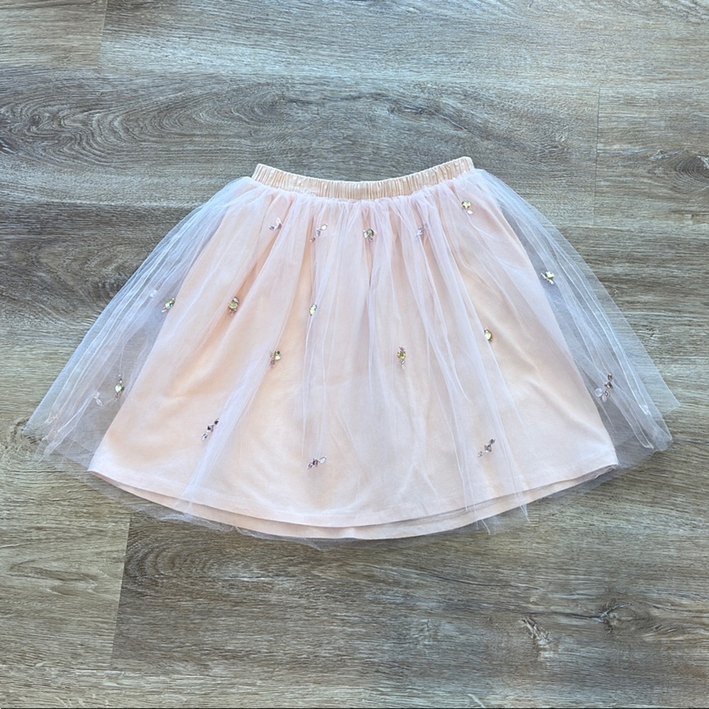 Ethereal Blush Pink Crystal Embellished Tulle Overlay Skirt